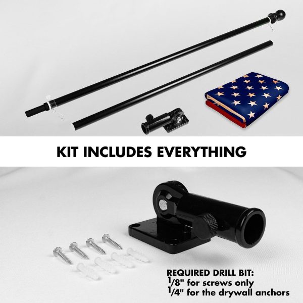 G128 Combo Pack: 6 Ft Tangle Free Aluminum Spinning Flagpole (Black) & American USA Tea-Stained Flag 3x5 Ft, LiteWeave Pro Series Printed 300D Polyester | Pole with Flag Included - Image 2