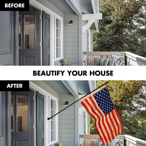 G128 Combo Pack: 6 Ft Tangle Free Aluminum Spinning Flagpole (Black) & American USA Tea-Stained Flag 3x5 Ft, LiteWeave Pro Series Printed 300D Polyester | Pole with Flag Included - Image 3