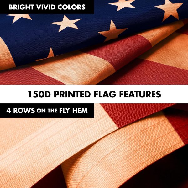 G128 Combo Pack: 6 Ft Tangle Free Aluminum Spinning Flagpole (Black) & American USA Tea-Stained Flag 3x5 Ft, LiteWeave Pro Series Printed 300D Polyester | Pole with Flag Included - Image 5