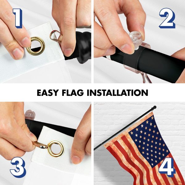 G128 Combo Pack: 6 Ft Tangle Free Aluminum Spinning Flagpole (Black) & American USA Tea-Stained Flag 3x5 Ft, LiteWeave Pro Series Printed 300D Polyester | Pole with Flag Included - Image 7