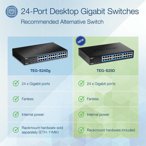 TRENDnet 24-Port Gigabit Switch, TEG-S25, 24 x Gigabit RJ-45 Ports, 48Gbps Switching Capacity, Fanless Design, Metal Enclosure, Internal Power Supply, Lifetime Protection, Black - Image 5