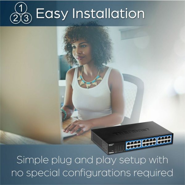 TRENDnet 24-Port Gigabit Switch, TEG-S25, 24 x Gigabit RJ-45 Ports, 48Gbps Switching Capacity, Fanless Design, Metal Enclosure, Internal Power Supply, Lifetime Protection, Black - Image 6