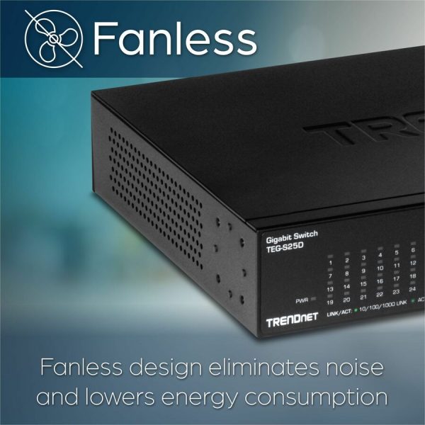 TRENDnet 24-Port Gigabit Switch, TEG-S25, 24 x Gigabit RJ-45 Ports, 48Gbps Switching Capacity, Fanless Design, Metal Enclosure, Internal Power Supply, Lifetime Protection, Black - Image 7