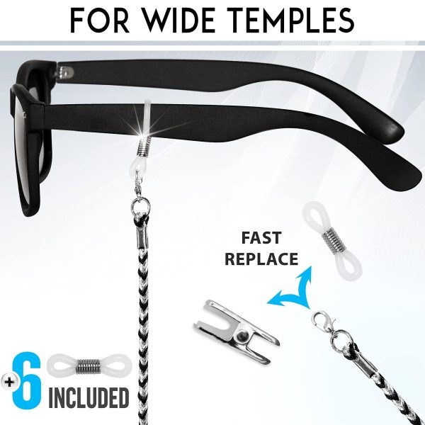 SIGONNA Eyewear Retainers   Eye Glass String Strap Holder   Eyeglass Chain for Women   Silver Eyeglass Strap   Reading Glass Chain   Eyeglass Neck Chain   3 Cords - Image 2