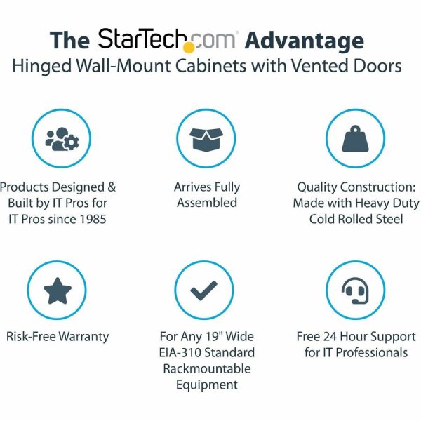 StarTech.com 4-Post 26U Wall Mount Network Cabinet, 19" Hinged Wall-Mounted Server Rack for Data / IT Equipment, Lockable Rack Enclosure - Image 2
