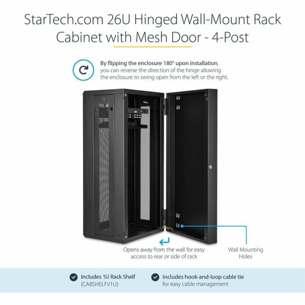 StarTech.com 4-Post 26U Wall Mount Network Cabinet, 19" Hinged Wall-Mounted Server Rack for Data / IT Equipment, Lockable Rack Enclosure - Image 3