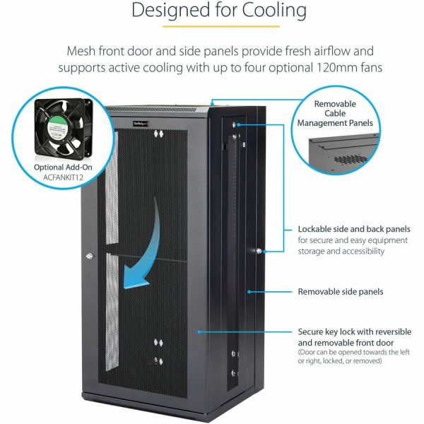 StarTech.com 4-Post 26U Wall Mount Network Cabinet, 19" Hinged Wall-Mounted Server Rack for Data / IT Equipment, Lockable Rack Enclosure - Image 4