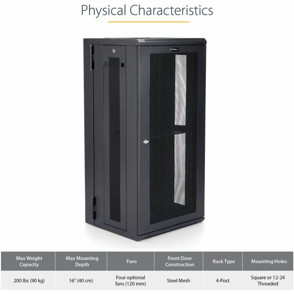 StarTech.com 4-Post 26U Wall Mount Network Cabinet, 19" Hinged Wall-Mounted Server Rack for Data / IT Equipment, Lockable Rack Enclosure - Image 5