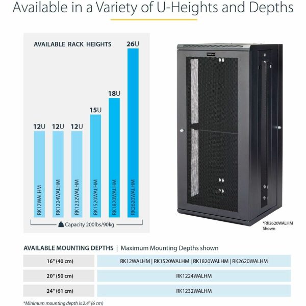 StarTech.com 4-Post 26U Wall Mount Network Cabinet, 19" Hinged Wall-Mounted Server Rack for Data / IT Equipment, Lockable Rack Enclosure - Image 6