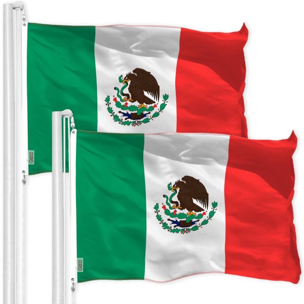 G128 2 Pack: Mexico Mexican Flag | 2x3 Ft | LiteWeave Pro Series Printed 150D Polyester | Country Flag, Indoor/Outdoor, Vibrant Colors, Brass Grommets, Thicker and More Durable Than 100D 75D Polyester