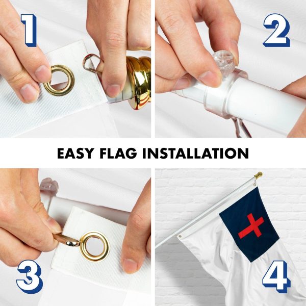 G128 - 6 Feet Tangle Free Spinning Flagpole (White) Christian Brass Grommets Printed 3x5 ft (Flag Included) Aluminum Flag Pole - Image 7