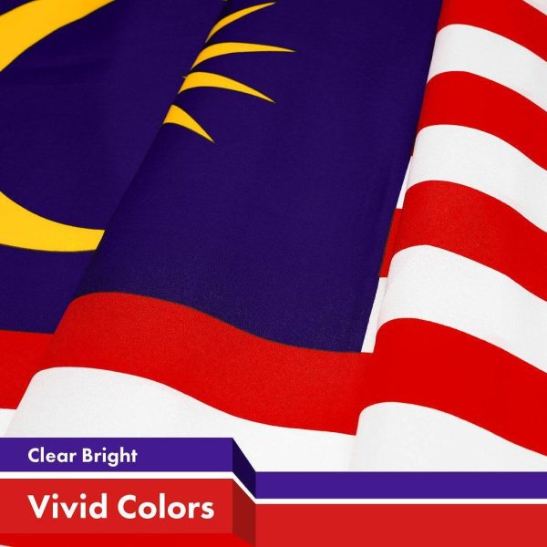 G128 10 Pack: Malaysia Malaysian Flag | 3x5 Ft | LiteWeave Pro Series Printed 150D Polyester | Country Flag, Indoor/Outdoor, Vibrant Colors, Brass Grommets, Thicker and More Durable Than 100D 75D Poly - Image 3