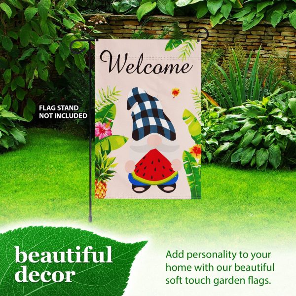 G128 Garden Flag Welcome Gnome with Watermelon Slice 12"x18" Blockout Fabric - Image 7
