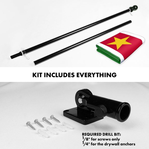 G128 Combo Pack: 6 Ft Tangle Free Aluminum Spinning Flagpole (Black) & Suriname Surinamese Flag 3x5 Ft, LiteWeave Pro Series Printed 150D Polyester | Pole with Flag Included - Image 2