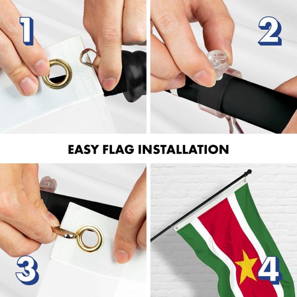 G128 Combo Pack: 6 Ft Tangle Free Aluminum Spinning Flagpole (Black) & Suriname Surinamese Flag 3x5 Ft, LiteWeave Pro Series Printed 150D Polyester | Pole with Flag Included - Image 7