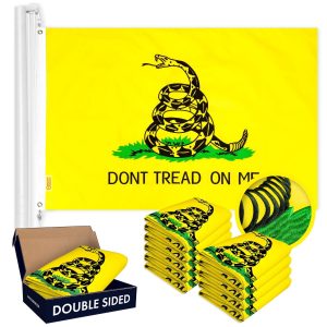 G128 10 Pack: Gadsden Don't Tread On Me Flag | 16x24 In | Double ToughWeave Series Double Sided Embroidered 210D Polyester | Historical Flag, Embroidered Design, Brass Grommets, Heavy Duty, 3-ply