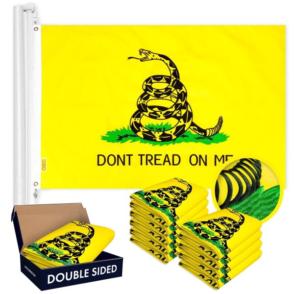 G128 10 Pack: Gadsden Don't Tread On Me Flag | 16x24 In | Double ToughWeave Series Double Sided Embroidered 210D Polyester | Historical Flag, Embroidered Design, Brass Grommets, Heavy Duty, 3-ply