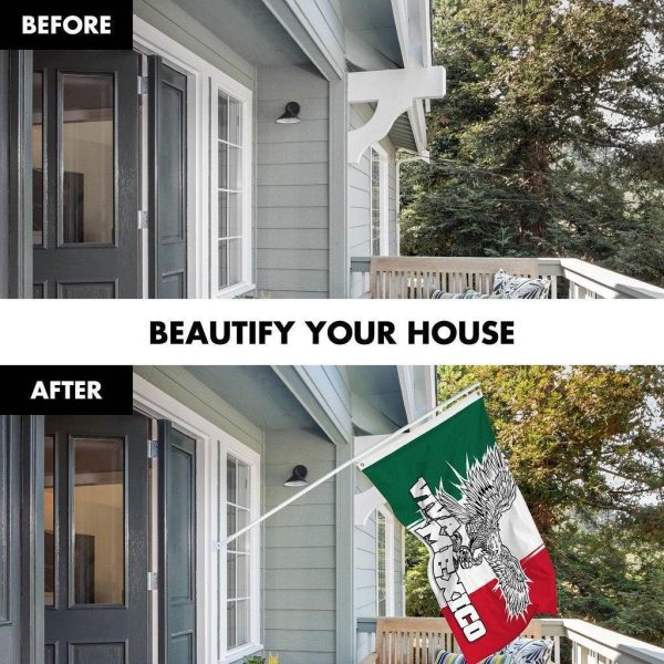 G128 Combo Pack: 6 Ft Tangle Free Spinning Flagpole (White) & Mexico Viva Mexico Flag 3x5 Ft Printed 150D Polyester, Brass Grommets (Flag Included) Aluminum Flag Pole - Image 3