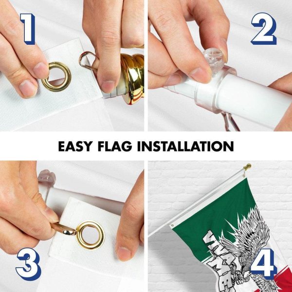 G128 Combo Pack: 6 Ft Tangle Free Spinning Flagpole (White) & Mexico Viva Mexico Flag 3x5 Ft Printed 150D Polyester, Brass Grommets (Flag Included) Aluminum Flag Pole - Image 7