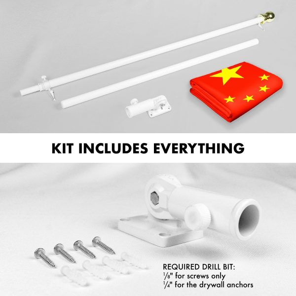 G128 Combo Pack: 6 Feet Tangle Free Spinning Flagpole (White) China Chinese Flag 3x5 ft Printed 150D Brass Grommets (Flag Included) Aluminum Flag Pole - Image 2