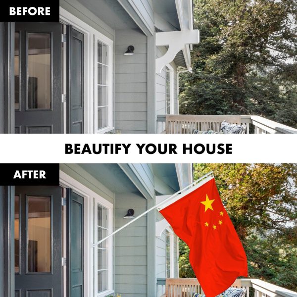 G128 Combo Pack: 6 Feet Tangle Free Spinning Flagpole (White) China Chinese Flag 3x5 ft Printed 150D Brass Grommets (Flag Included) Aluminum Flag Pole - Image 3