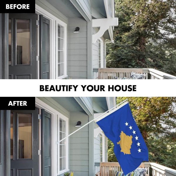 G128 Combo Pack: 6 Ft Tangle Free Spinning Flagpole (White) & Kosovo Flag 3x5 Ft Printed 150D Polyester, Brass Grommets (Flag Included) Aluminum Flag Pole - Image 3
