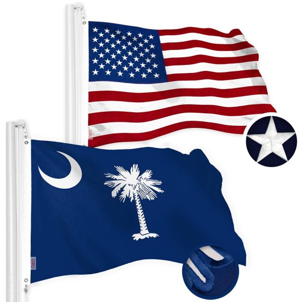 G128 Combo Pack: American USA Flag 2x3 Ft & South Carolina Flag 2x3 Ft, Both Embroidered SPUN Polyester, Indoor/Outdoor, Brass Grommets