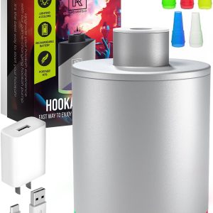 Silver Mini Hookah Pump Hookah Starter with 1000 mAh Rechargeable Battery   Electric Hookah Starter Vacuum Kit with Led Light   Mini Portable Charcoal Starter   Shisha Hookah Vacuum Starter Helper