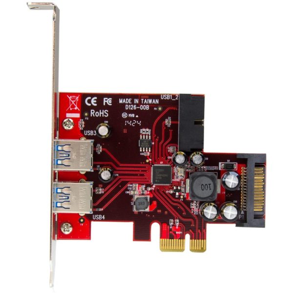 StarTech.com 4 Port PCI Express USB 3.0 Card - 5Gbps - 2 External & 2 Internal (IDC) - SATA Power - Image 2
