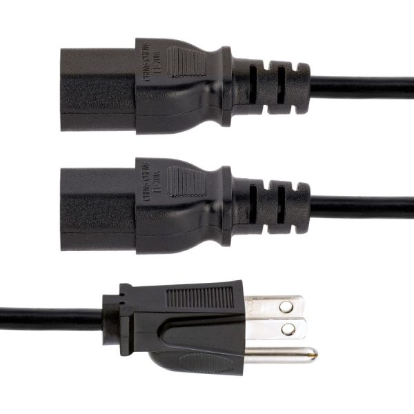 StarTech.com 10ft (3m) Computer Power Y Cord, NEMA 5-15P to C13, 10A 125V, 18AWG, Black Replacement PC Power Cord, TV/Monitor Power Cable - Image 4
