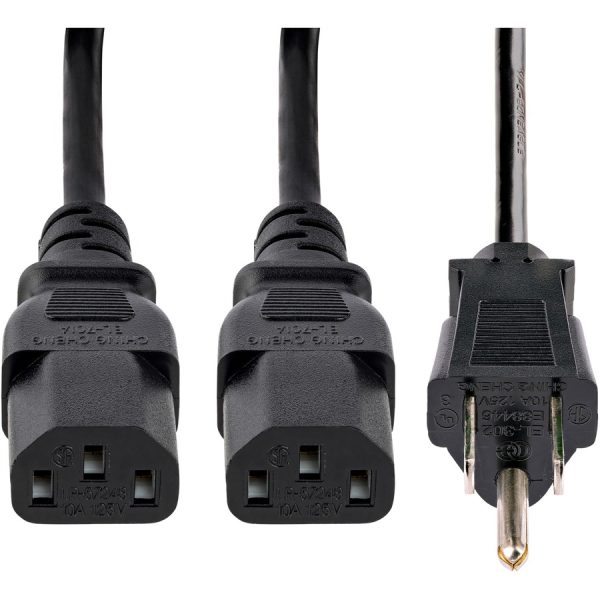 StarTech.com 10ft (3m) Computer Power Y Cord, NEMA 5-15P to C13, 10A 125V, 18AWG, Black Replacement PC Power Cord, TV/Monitor Power Cable - Image 5