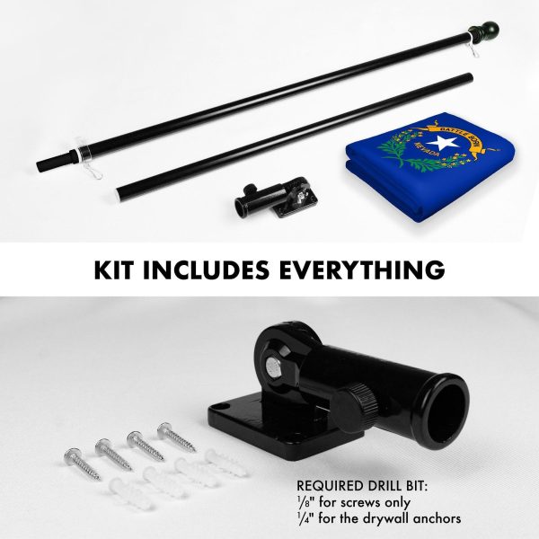 G128 Combo Pack: 6 Ft Tangle Free Spinning Flagpole (Black) & Nevada Flag 3x5 Ft Printed 150D Polyester, Brass Grommets (Flag Included) Aluminum Flag Pole - Image 2