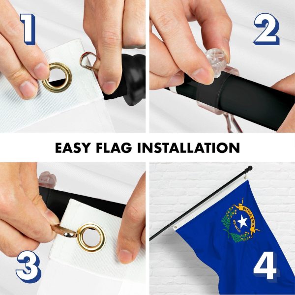 G128 Combo Pack: 6 Ft Tangle Free Spinning Flagpole (Black) & Nevada Flag 3x5 Ft Printed 150D Polyester, Brass Grommets (Flag Included) Aluminum Flag Pole - Image 7