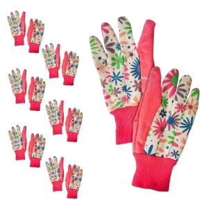 Red Garden Gloves for Women Medium Size Work Gloves Women Style Pack of 12 (6 Pairs) Polyester and Cotton Gardening Gloves Non Slip Yard Work Gloves
