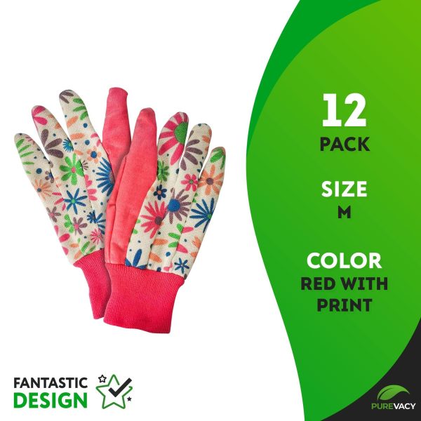 Red Garden Gloves for Women Medium Size Work Gloves Women Style Pack of 12 (6 Pairs) Polyester and Cotton Gardening Gloves Non Slip Yard Work Gloves - Image 2
