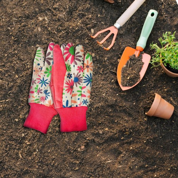 Red Garden Gloves for Women Medium Size Work Gloves Women Style Pack of 12 (6 Pairs) Polyester and Cotton Gardening Gloves Non Slip Yard Work Gloves - Image 6