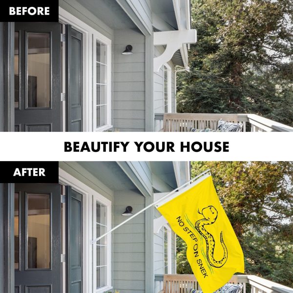 G128 Combo Pack: 6 Ft Tangle Free Spinning Flagpole (White) & No Step on Snek Cute Cartoon Flag 3x5 Ft Printed 150D Polyester, Brass Grommets (Flag Included) Aluminum Flag Pole - Image 3