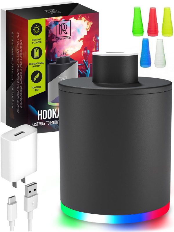 Black Hookah Pump Hookah Starter with 1000 mAh Rechargeable Battery   Electric Hookah Starter Vacuum Kit with Led Light   Mini Hookah Vacuum Starter   Universal Shisha Hookah Starter Kit Helper