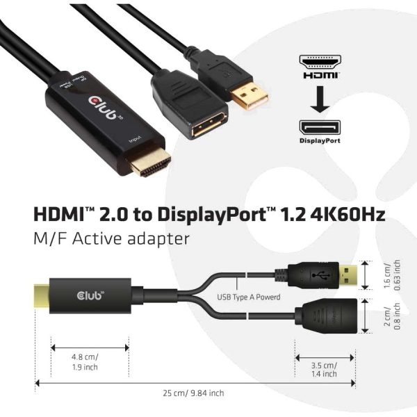 Club 3D HDMI to DisplayPort 4K60Hz M/F Active Adapter - Image 2