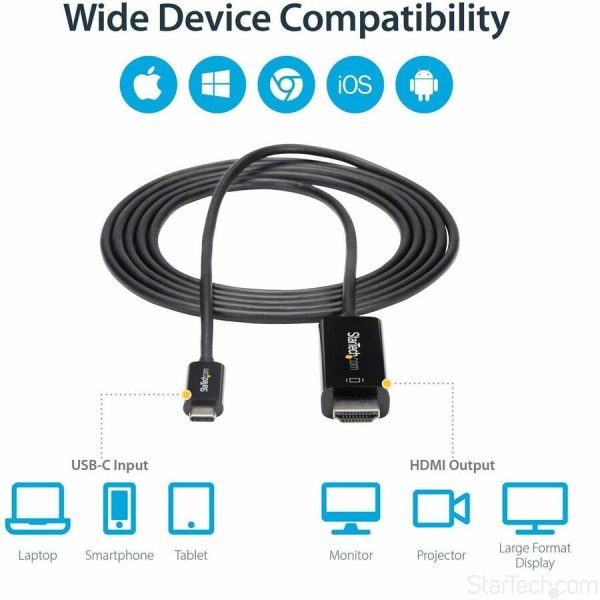StarTech.com 6ft (2m) USB C to HDMI Cable - 4K 60Hz USB Type C DP Alt Mode to HDMI 2.0 Video Display Adapter Cable - Works w/Thunderbolt 3 - Image 5