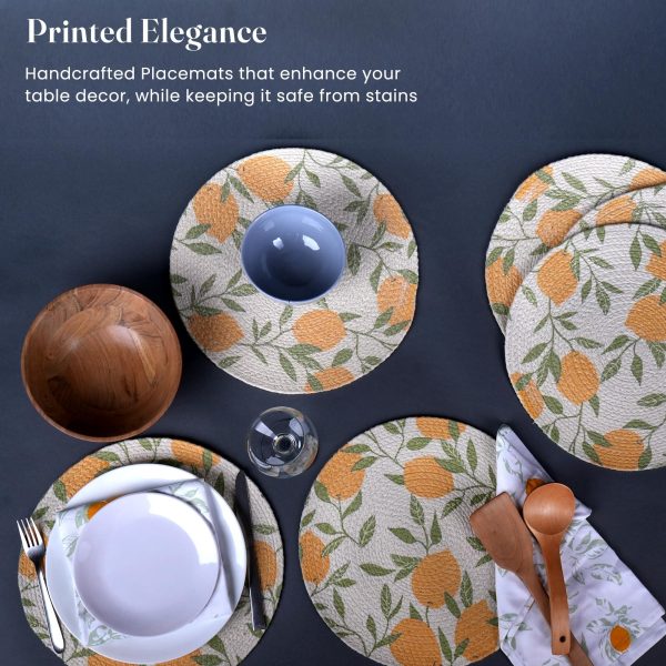 The Fine Living Co. Lemon Printed Braided Cotton Placemats (Set of 6 13.5 Inches) Washable Anti Slip Heat Resistant Mats Boho Woven Round Table Mats for House Decor Kitchen and Dining - Image 3