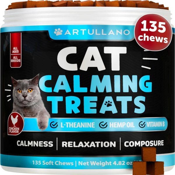 Hemp Cat Calming Treats for Stress & Anxiety Relief   Cat & Kittens   Melatonin   Made in USA   Storm Anxiety Сomposure Grooming Separation Travel Care   Calming Aid with Hemp Oil   135 Soft Chews