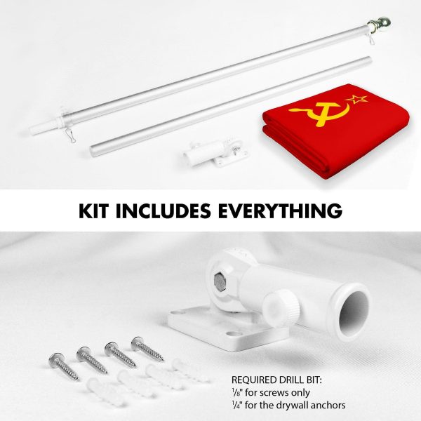 G128 Combo Pack: 6 Ft Tangle Free Aluminum Spinning Flagpole (Silver) & Union of Soviet Socialist Republics USSR Flag 3x5 Ft, LiteWeave Pro Series Printed 150D Polyester | Pole with Flag Included - Image 2