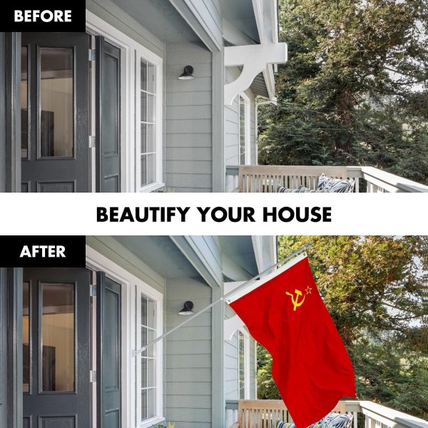 G128 Combo Pack: 6 Ft Tangle Free Aluminum Spinning Flagpole (Silver) & Union of Soviet Socialist Republics USSR Flag 3x5 Ft, LiteWeave Pro Series Printed 150D Polyester | Pole with Flag Included - Image 3