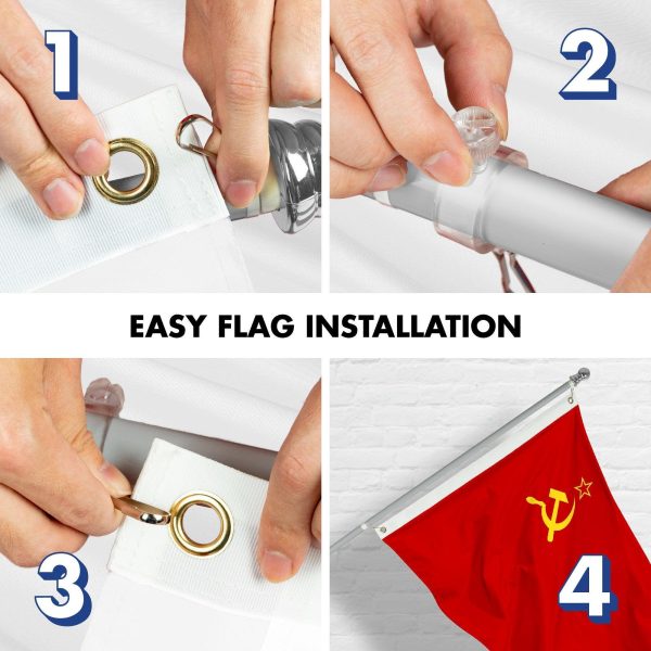 G128 Combo Pack: 6 Ft Tangle Free Aluminum Spinning Flagpole (Silver) & Union of Soviet Socialist Republics USSR Flag 3x5 Ft, LiteWeave Pro Series Printed 150D Polyester | Pole with Flag Included - Image 7