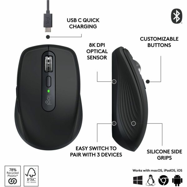 Logitech MX Anywhere 3S Compact Wireless Mouse, Fast Scrolling, 8K DPI Any-Surface Tracking, Quiet Clicks - Black - Image 6