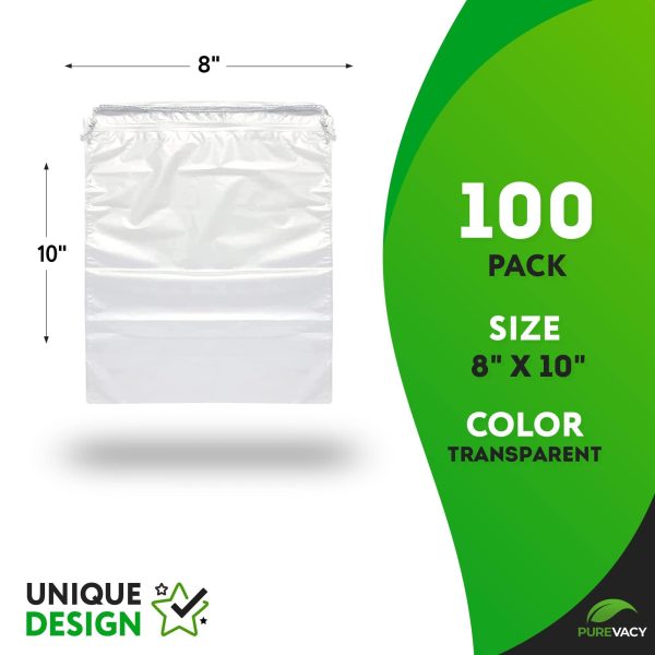 PUREVACY Clear Drawstring Bags 8  x 10  Pack of 100 Travel Shoe Bags for Packing Shipping Storage 2 mil Waterproof Clear Plastic Bag with Double Cotton Drawstrings Odorless Shoe Dust Bags - Image 2