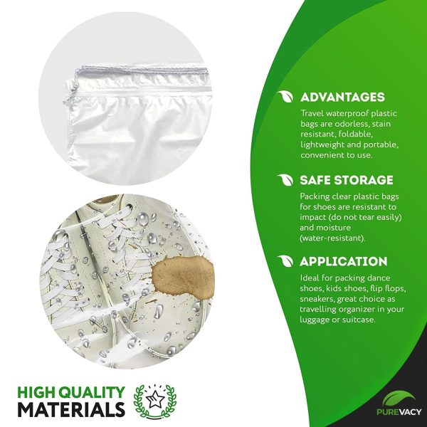 PUREVACY Clear Drawstring Bags 8  x 10  Pack of 100 Travel Shoe Bags for Packing Shipping Storage 2 mil Waterproof Clear Plastic Bag with Double Cotton Drawstrings Odorless Shoe Dust Bags - Image 3