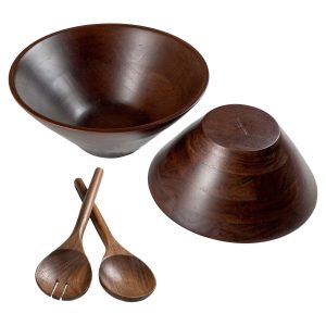 The Fine Living Co. Wooden Bowls Set with Wooden Spoons Acacia Wood Soup Bowls with Servers Food safe Decorative Bowls for Home & Party Cute Bowls for Dips Sauce Ice cream Set of 2