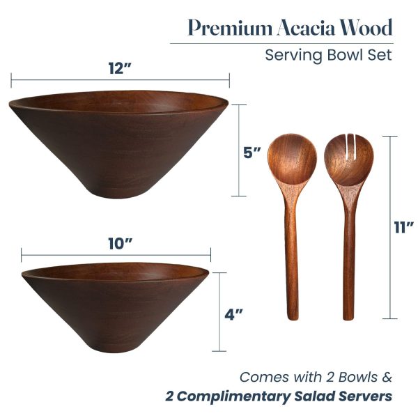 The Fine Living Co. Wooden Bowls Set with Wooden Spoons Acacia Wood Soup Bowls with Servers Food safe Decorative Bowls for Home & Party Cute Bowls for Dips Sauce Ice cream Set of 2 - Image 2